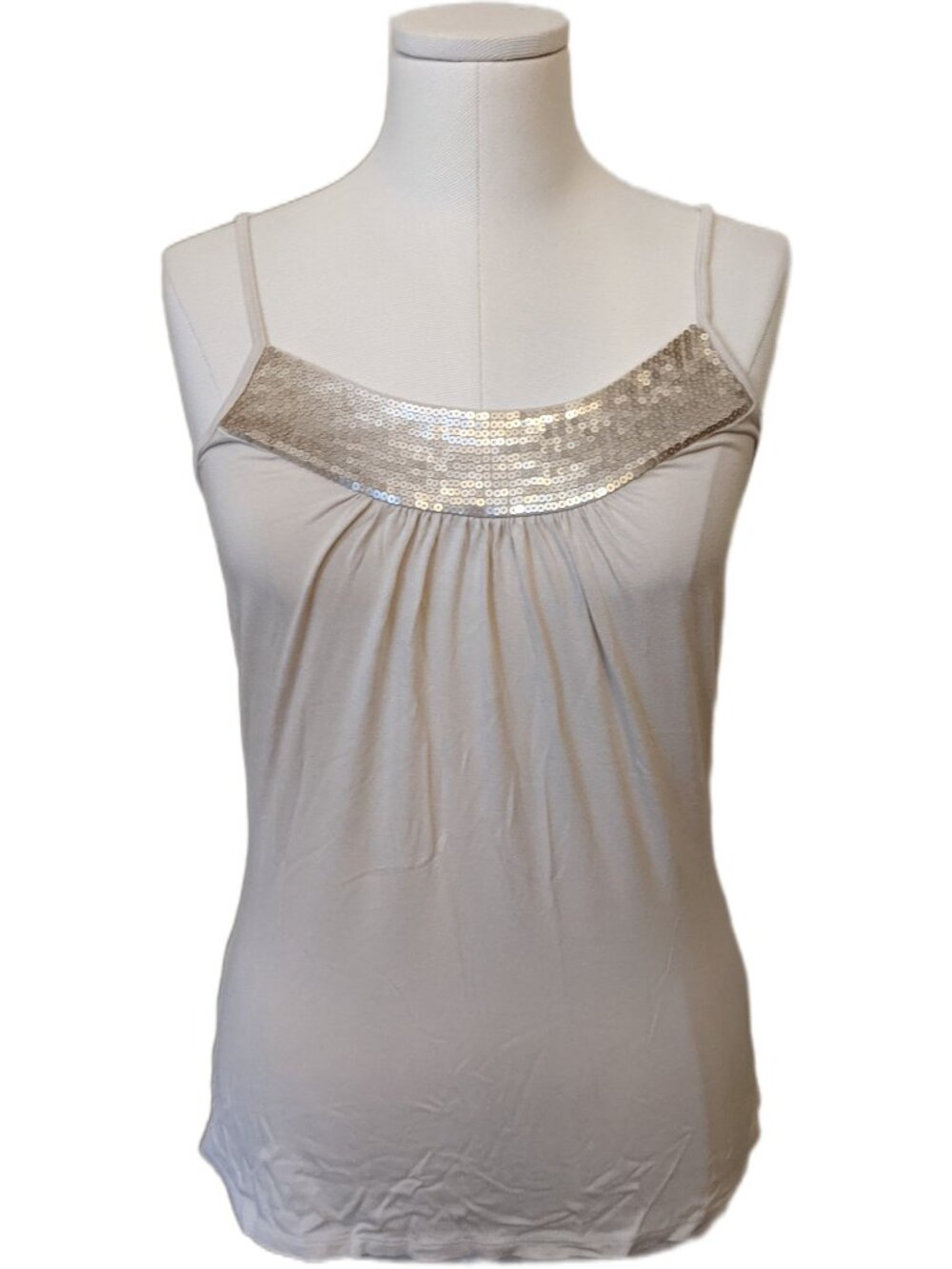 RW&CO Off White Sequin Cami Top Cream Beige Spaghetti Strap Party Rave Club S